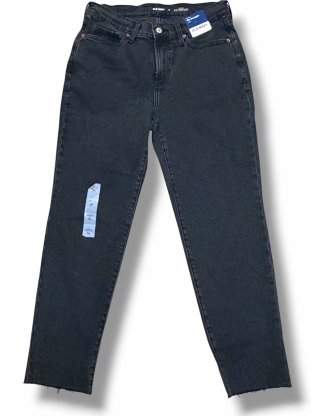 Old Navy Black High Rise Straight Leg Jeans Raw Hem Ankle NWT Women’s 10